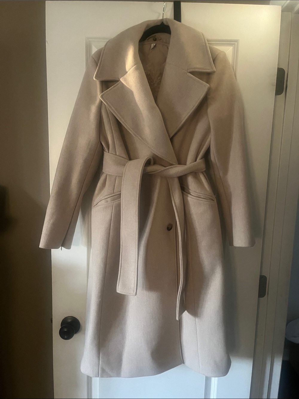 Banana Republic Factory Long Belted Wool-Blend Coat in Light Beige